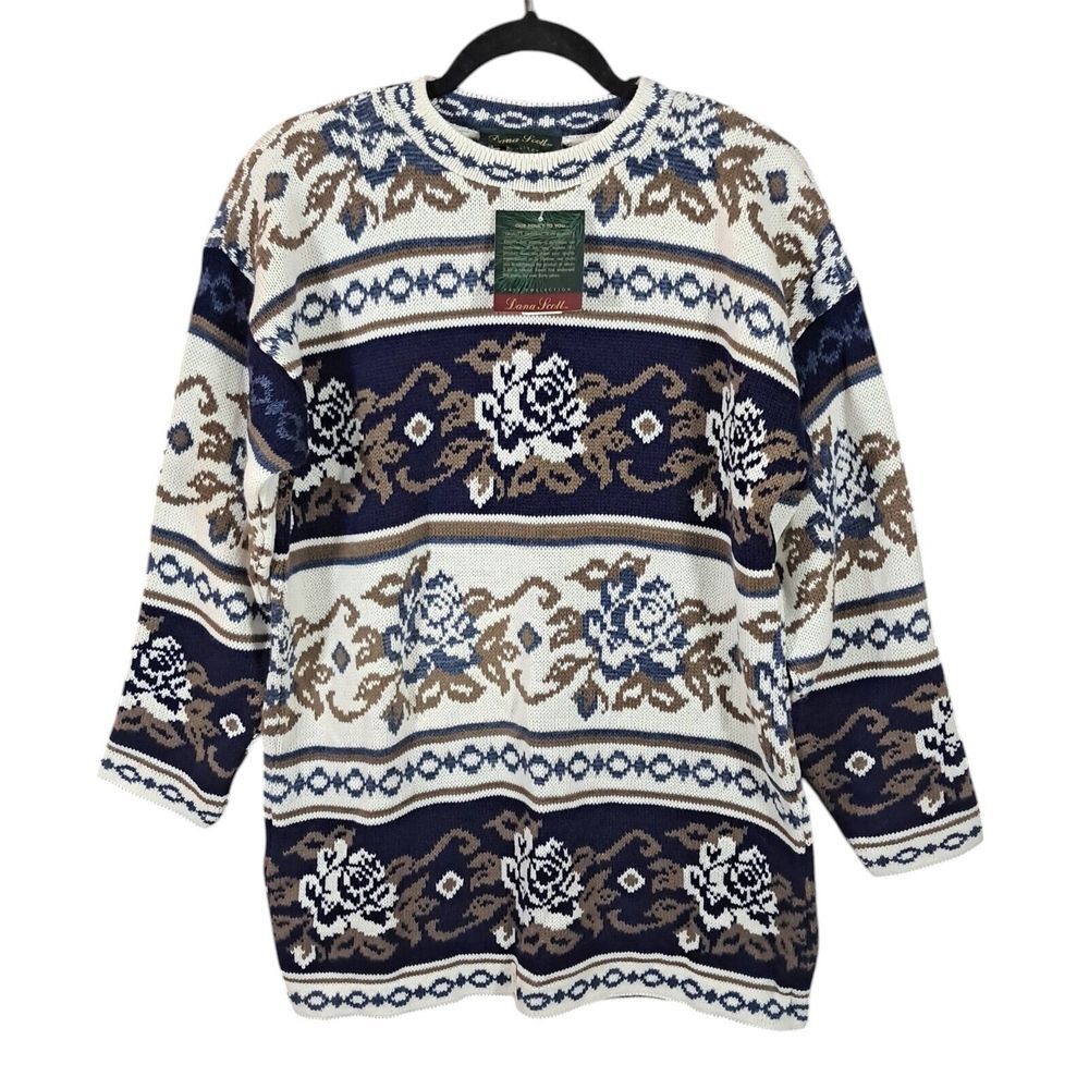 Vintage Dana Scott Fall‎ Collection Knit Sweater 80s 90s Floral USA Grandmacore